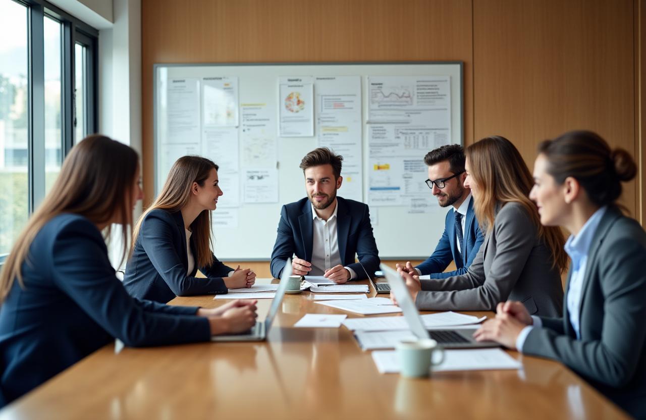 Personnes échangeant autour d'un plan stratégique